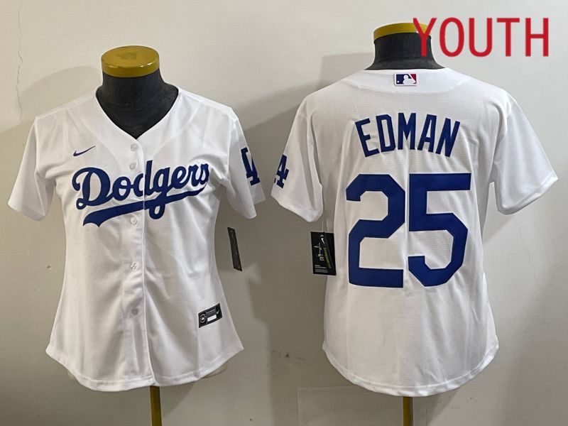 Youth Los Angeles Dodgers #25 Edman White Game 2024 Nike MLB Jersey style 1120